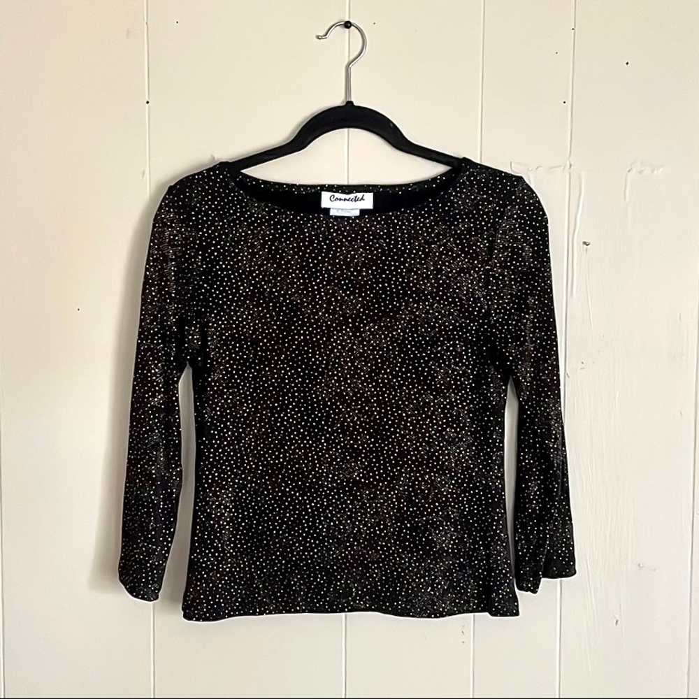 Vintage 80s Shimmer Sparkle Galaxy Spandex Crop Top with Sleeves Never Been Worn